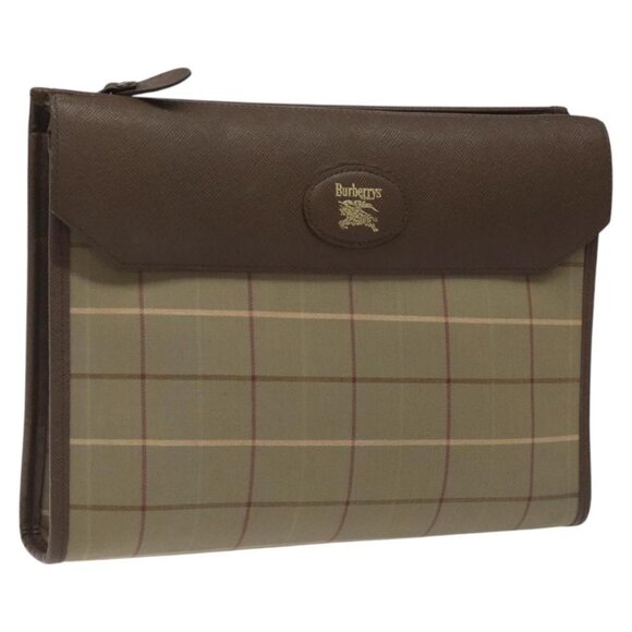 Burberrys Nova Check Clutch Bag Canvas Brown Auth bs23897 - Picture 1 of 15